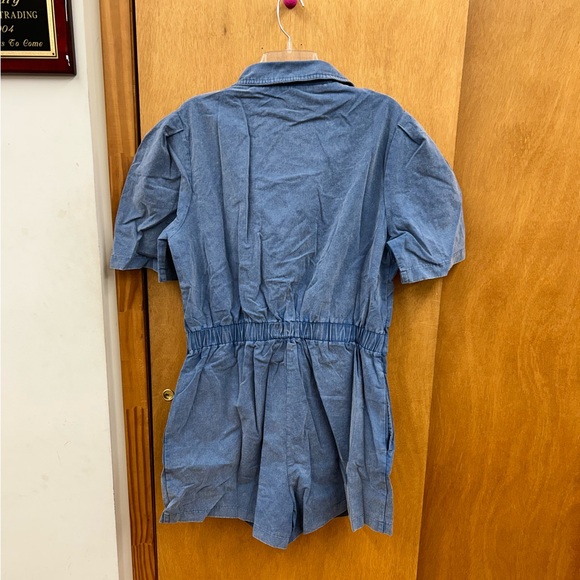 New Oddi Mineral Wash Puffed Sleeves Romper in Denim Sz 2X - Picture 9 of 11